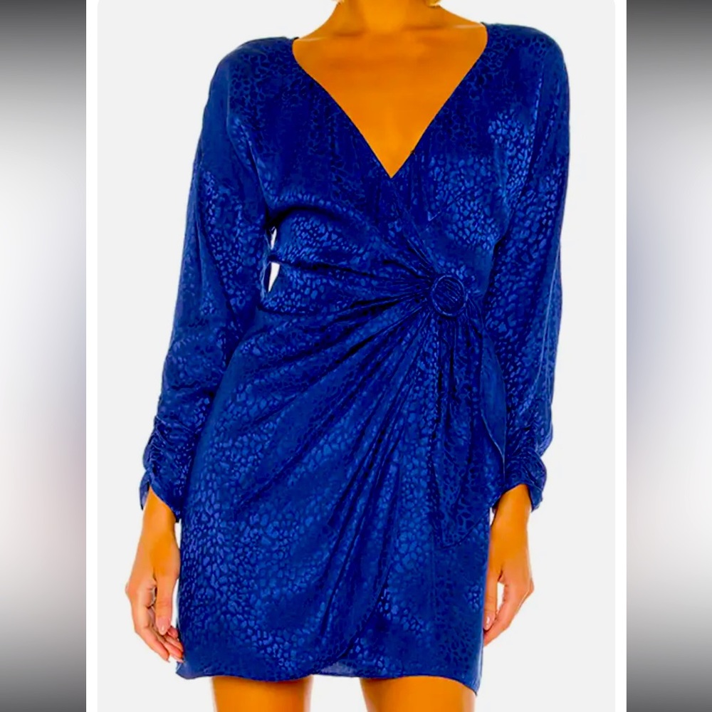PARKER Size 8 LINDA LONG SLEEVE SATIN JACQUARD WRAP DRESS ULTRAMARINE